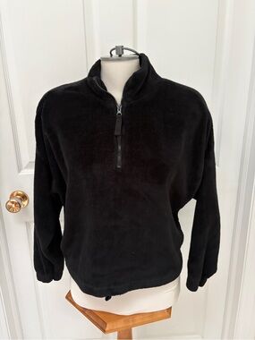 Bluenotes Black Women's V-Neck Quarter-Zip Fleece Pullover